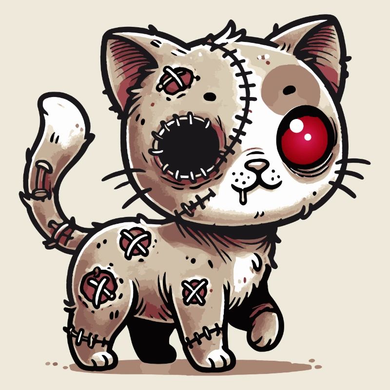 chat kawaii zombie effrayant pour s’amuser à Halloween
