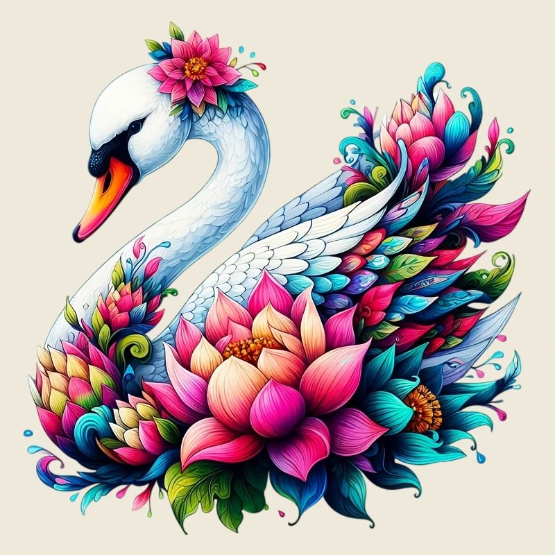 Cygne décoré de fleurs de lotus