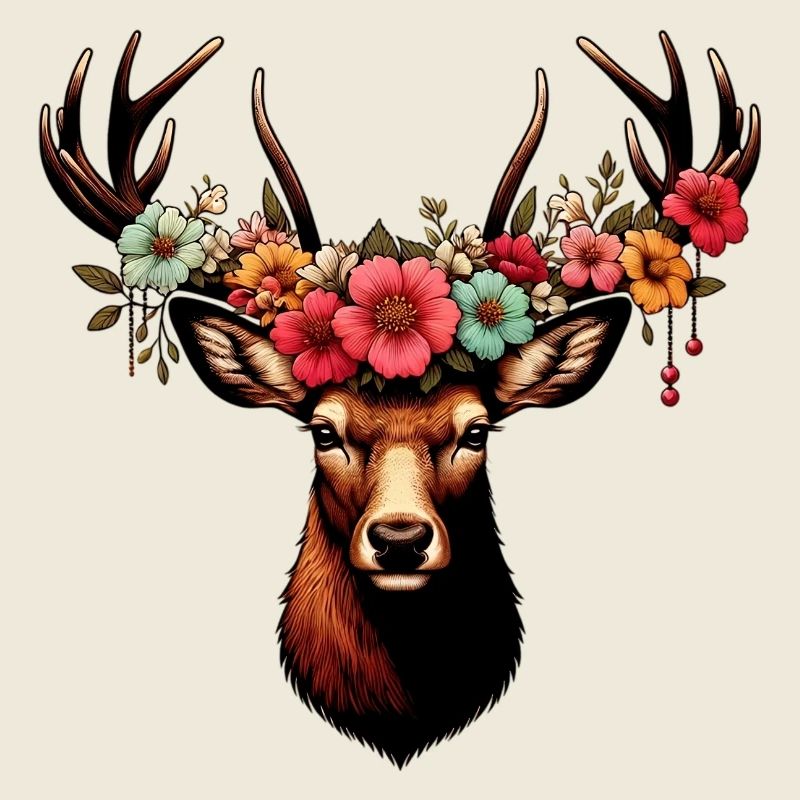Cerf avec des fleurs