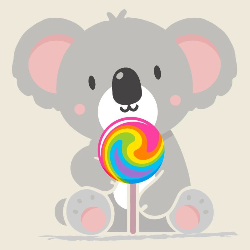 Cute koala with a colorful lollipop