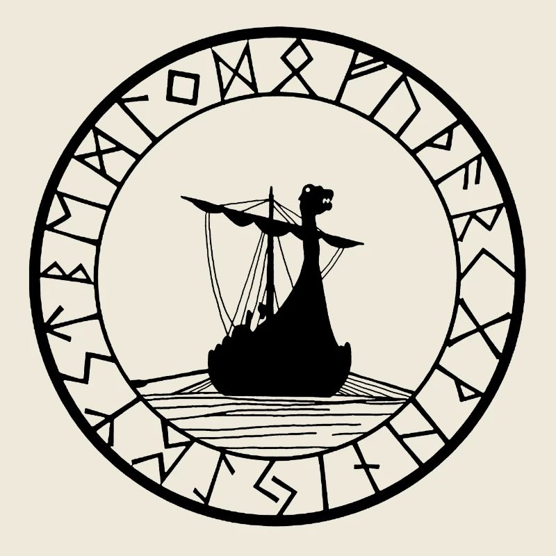 Schwarzes Wikinger-Langschiff und Kompass