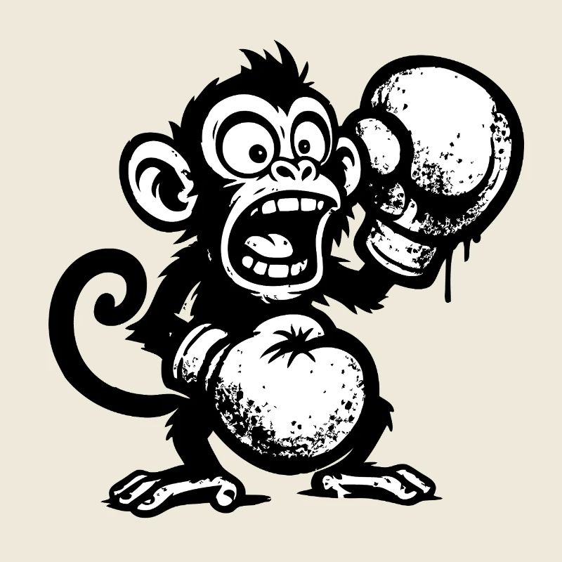Cartoon Monkey with Fruit and Skull