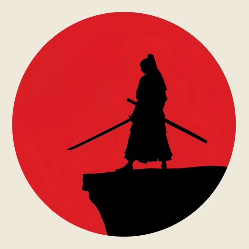 Silhouette de samouraï devant la lune rouge