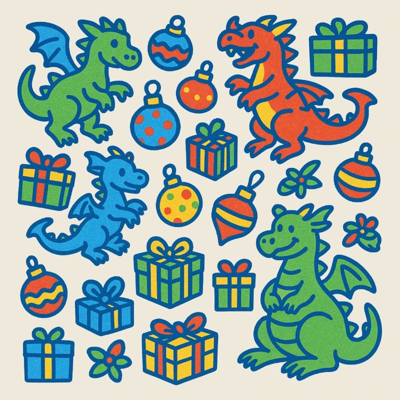 Festive Cartoon Dragon and Gift Pattern