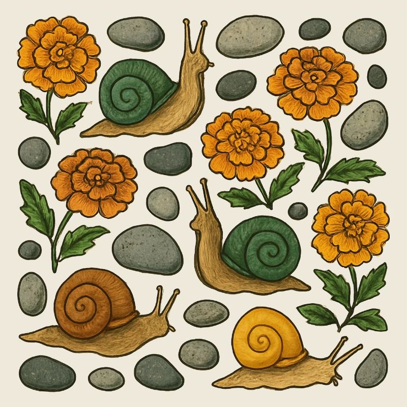 Whimsical Snails and Marigolds Pattern