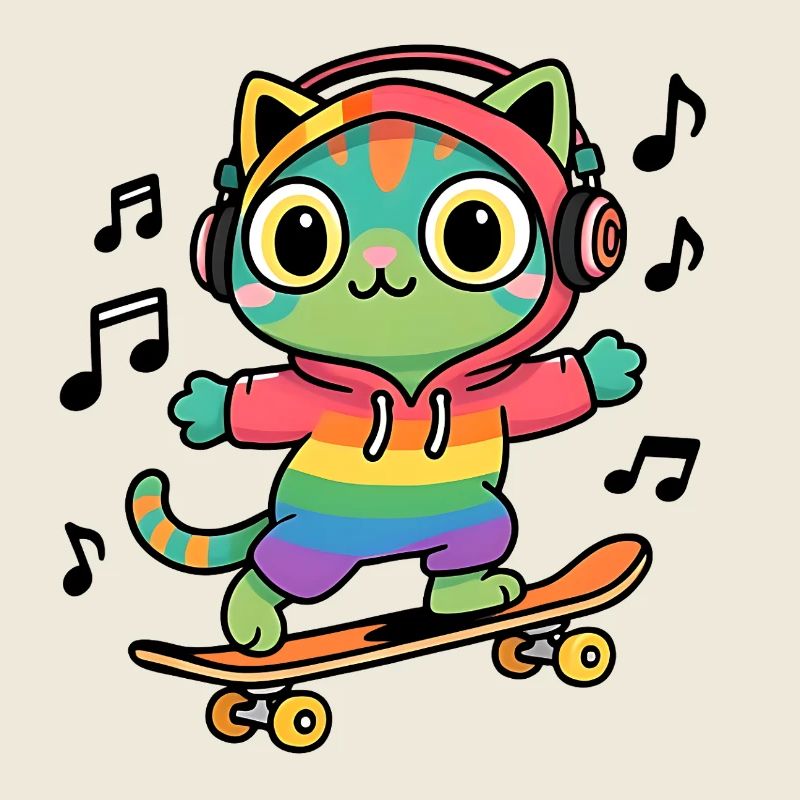 Rainbow cat on skateboard
