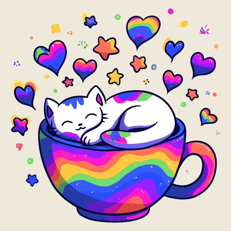 Chat arc-en-ciel dans une tasse