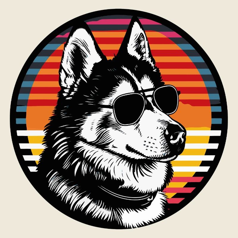 Coucher de soleil husky avec des lunettes de soleil