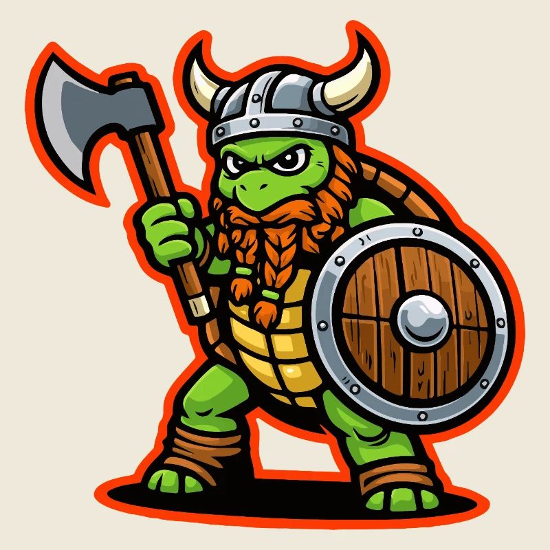 Wikinger-Schildkröte-Krieger-Axt-Schild-Maskottchen