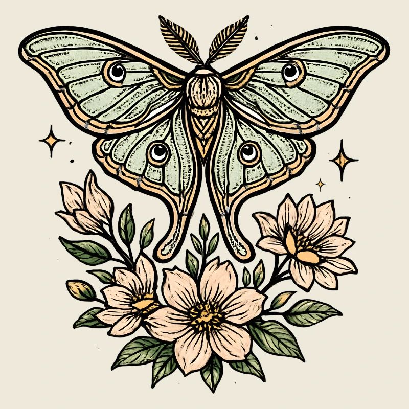 Papillon de nuit avec bouquet de fleurs