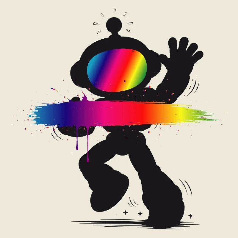 Roboter Silhouette Regenbogen Splash Design  