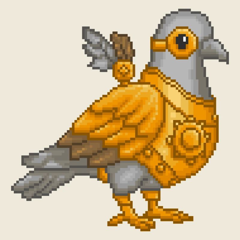 Steampunk Pigeon in Pixel Armor