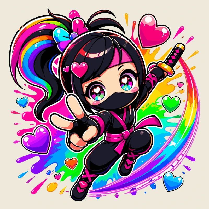 Regenbogen Ninja mit Herzen