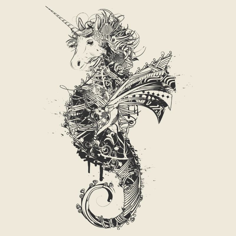 kunstvolle Zeichnung eines Einhorn Seepferdchen