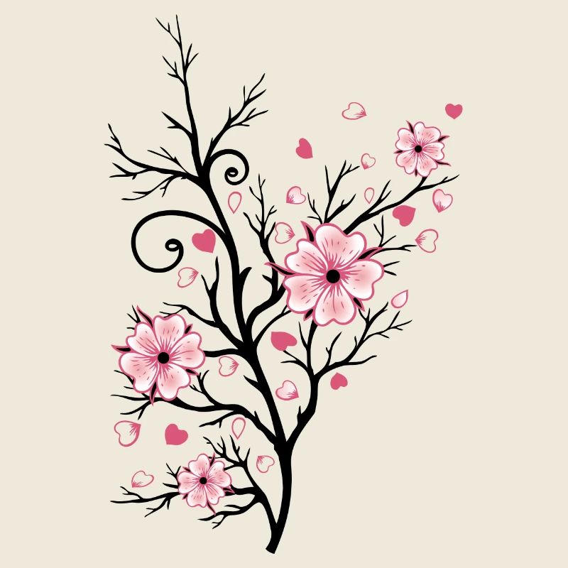 Cherry Tree Cherry Blossoms with Hearts Sakura Spring