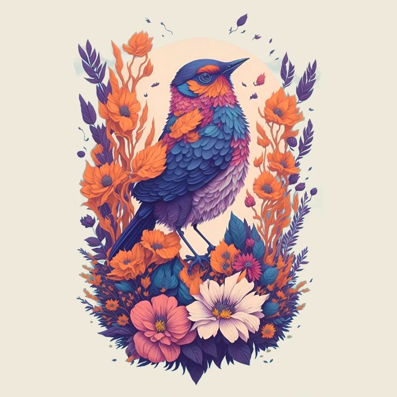 Oiseaux dans un bouquet de fleurs