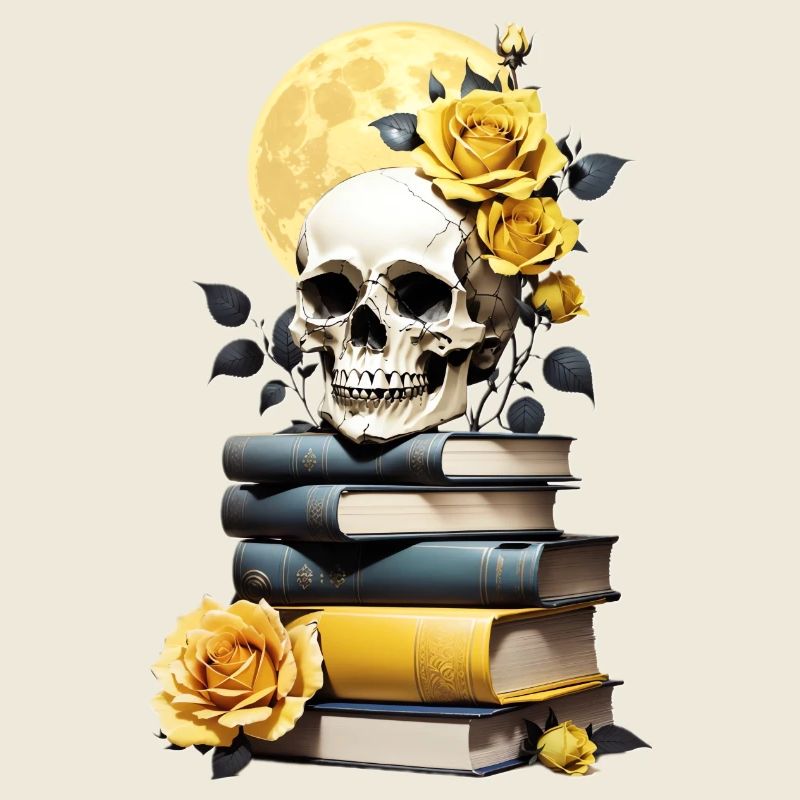 Stack of books with skull
