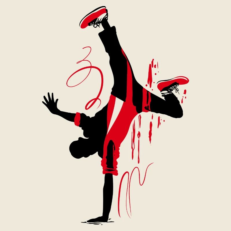 Breakdancer Silhouette in Red Black, Abstract