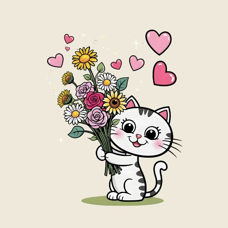 Chaton mignon avec bouquet de fleurs pour la Saint-Valentin