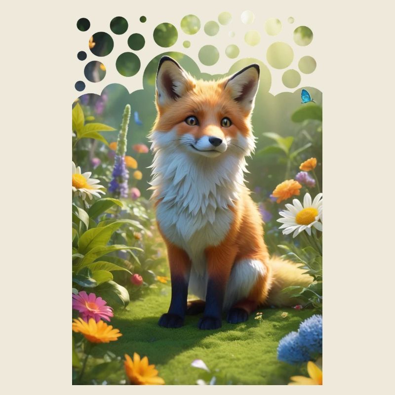 Frecher süßer Fuchs auf einer Wiese mit Blumen