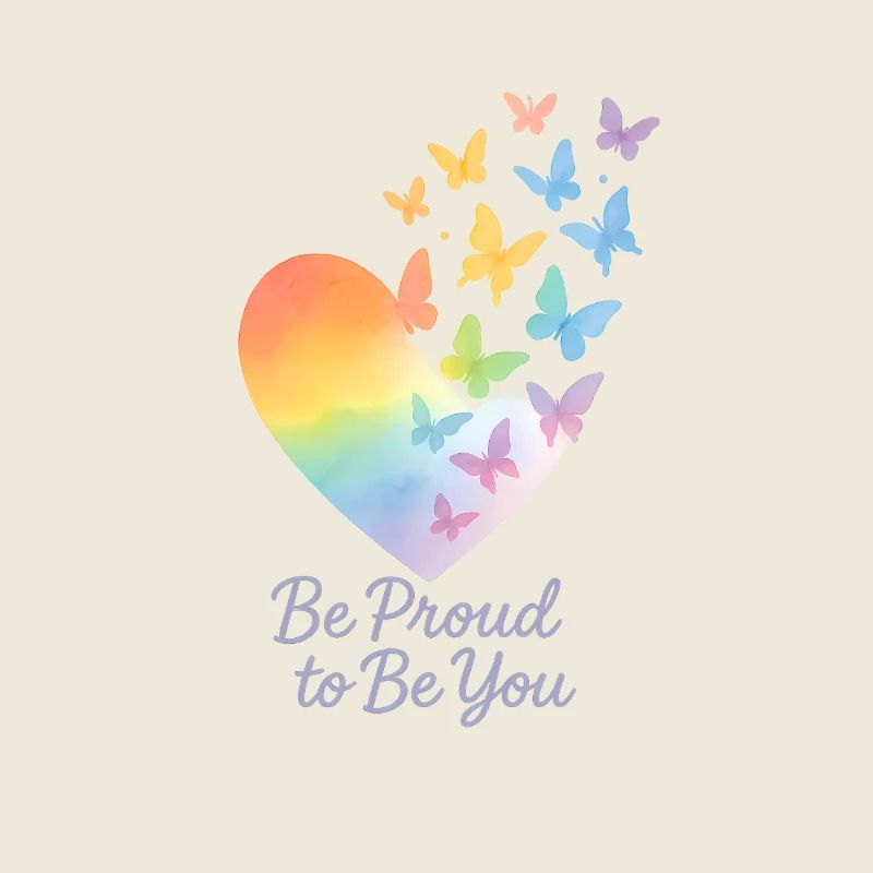Be Proud to Be You – Regenbogen-Herz mit Message