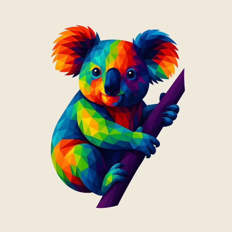 Animaux polygonaux de style WPAP - Koala Ours suspendu à la branche