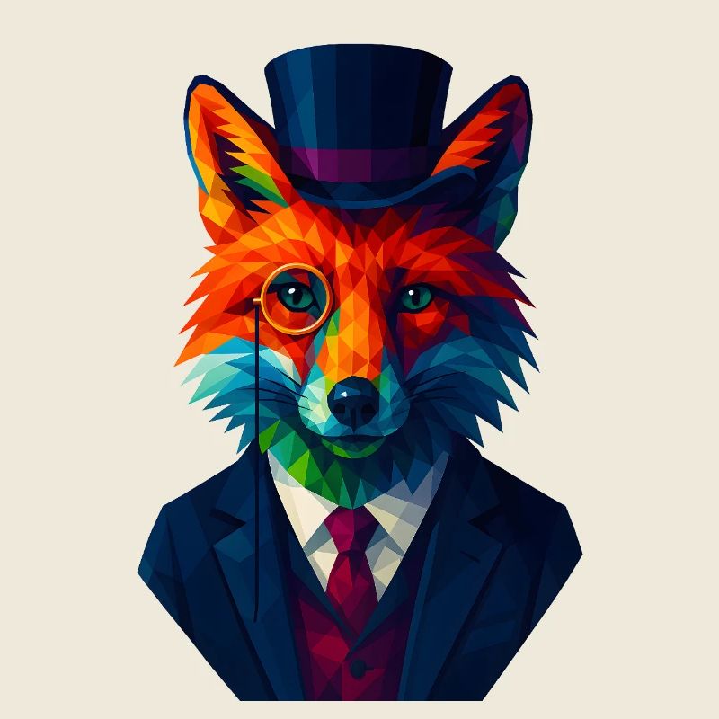 WPAP Style Animals - Fox Elegant Suit Monocle