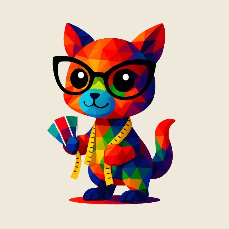 WPAP Polygon Kawaii Animaux Bébé Chat Couturière
