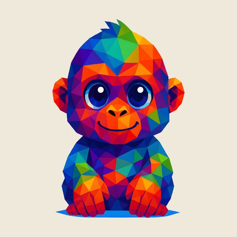 WPAP Polygon Kawaii Style Animaux Bébé Gorille 2