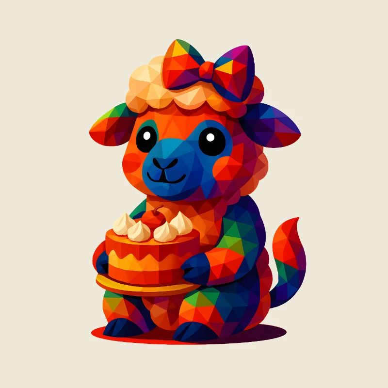 WPAP Polygon Kawaii Style Animals Baby Sheep (Lamb)