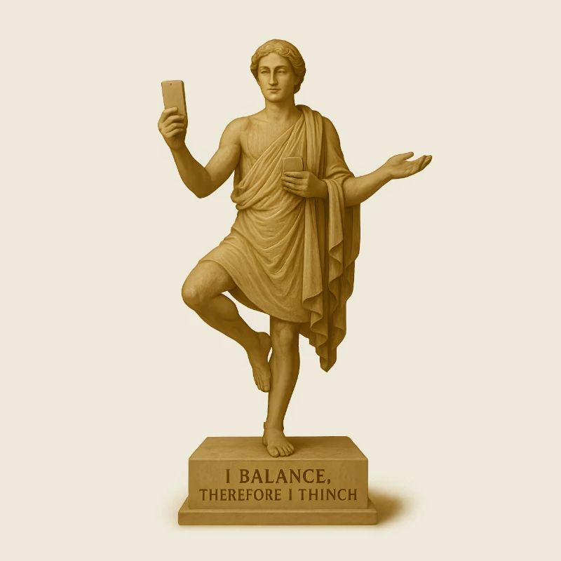 Philosophical statue with smartphone