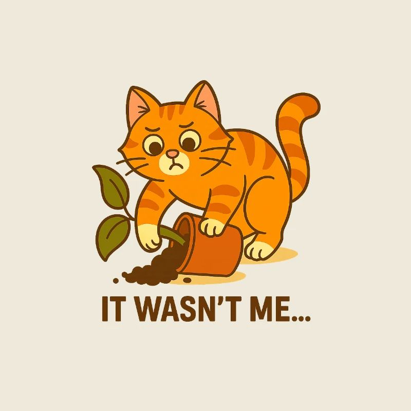 Curious Cookie Cat Knocking Over a Plant