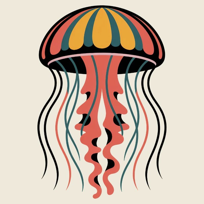 Graphique rétro coloré de méduse