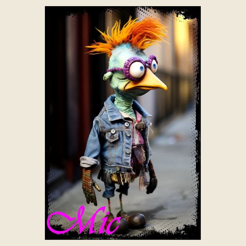 Bird doll character with glasses chic clothes