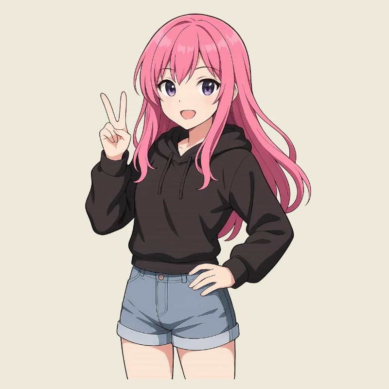 Anime-Mädchen mit rosa Kapuzenpullover