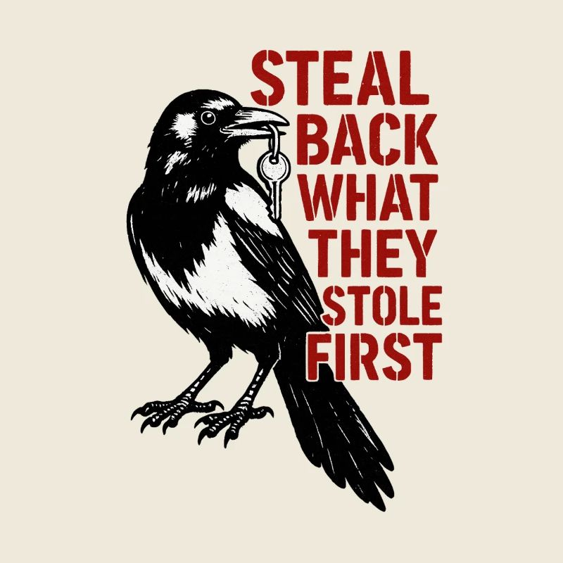 Magpie Stealing - Corbeau avec citation clé Imprimer