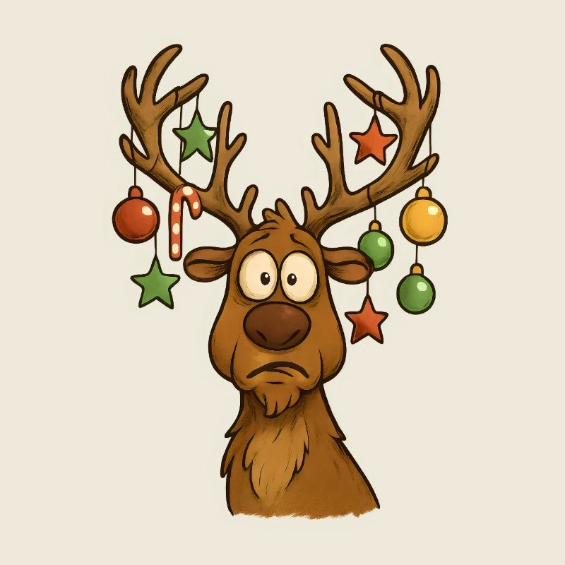 Cheerful moose with tree decoration