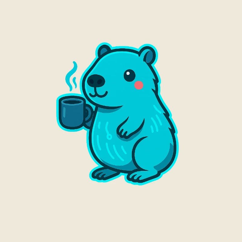 Blauer Capybara mit Kaffee