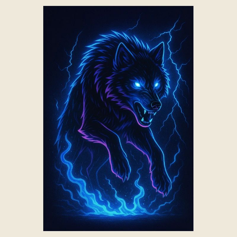 Neon Wolf in Thunder Darkness