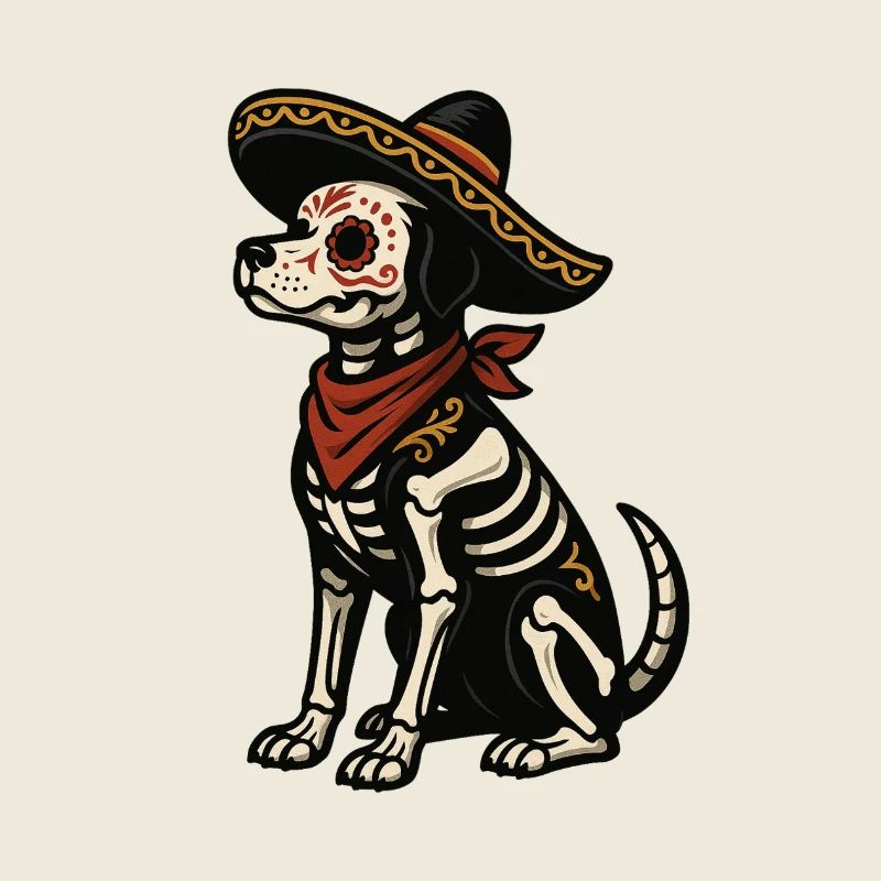 Chien squelette en sombrero