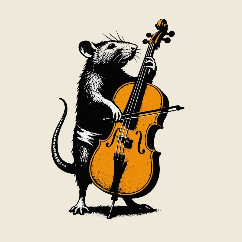 Rat with Cello: Humorous Music Drawing