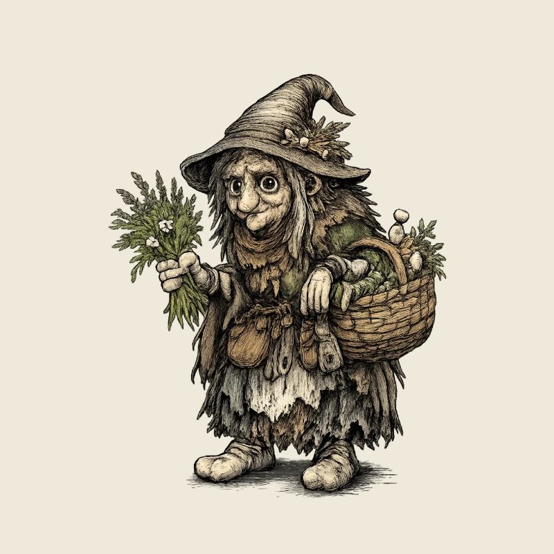 Herb Witch | Harvest witch with basket and herbs