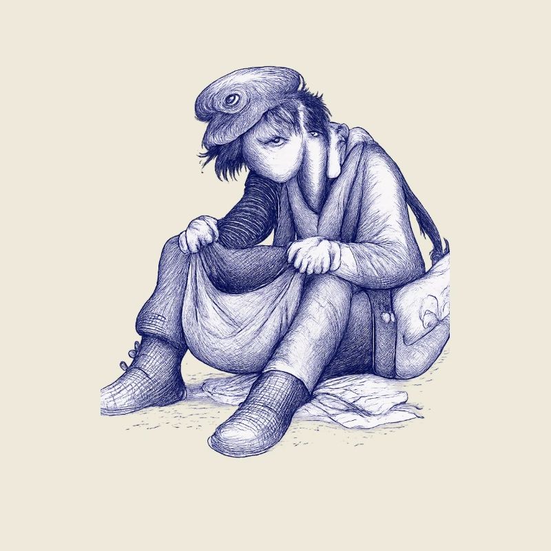 Trauriger Träumer mit Vogelhut