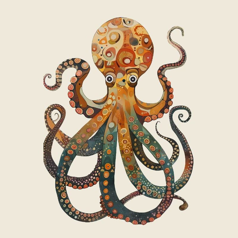 Illustration colorée de pieuvre dans un style rétro
