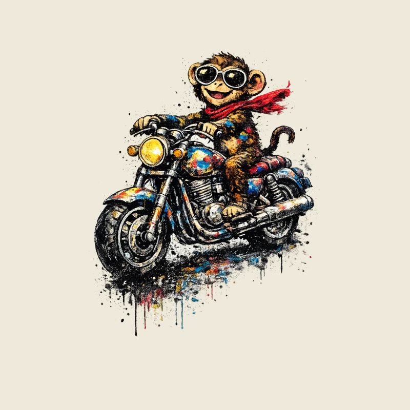 Explosion de couleurs du singe sur une moto