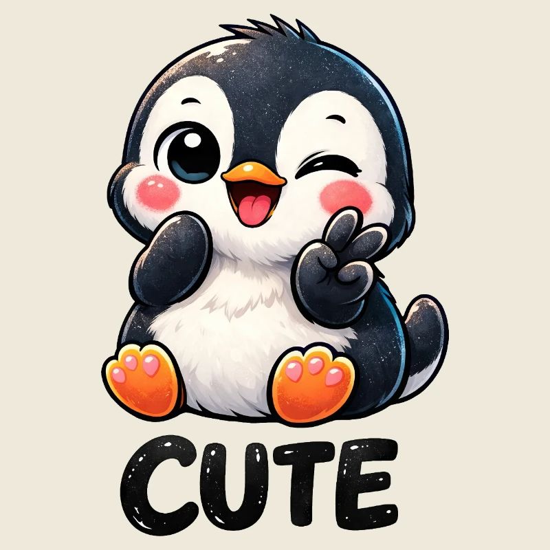Cute Shy Penguin Cartoon Chibi Peace