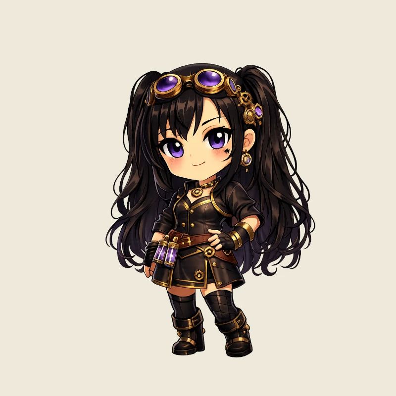 Chibi Steampunk-Mädchen Luna mit Lila Goggles