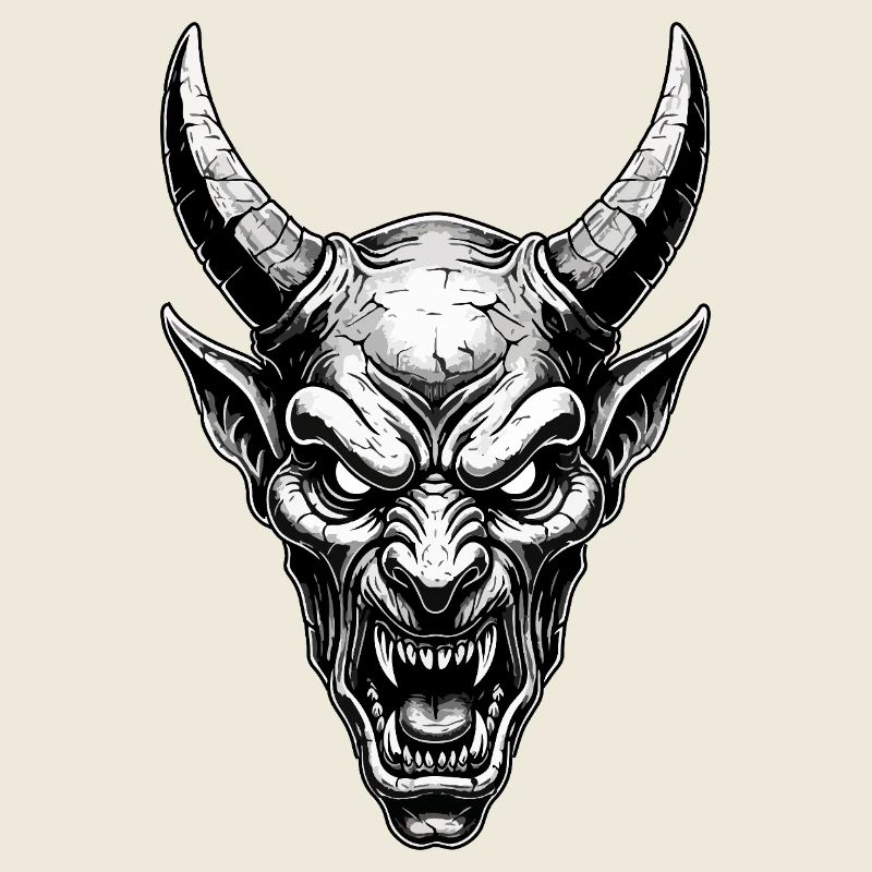 Demonic Horned Mask Devil Totem Black White