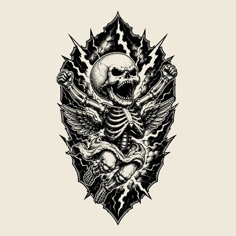 Skelett Engel mit Blitzen Gothic Motiv