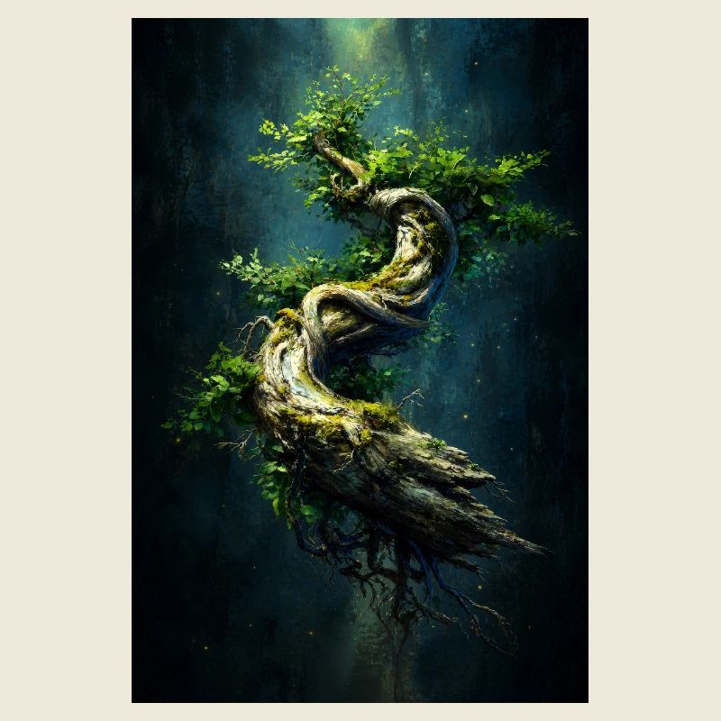 Arbre Spiral Verdant dans l’Abîme Sombre